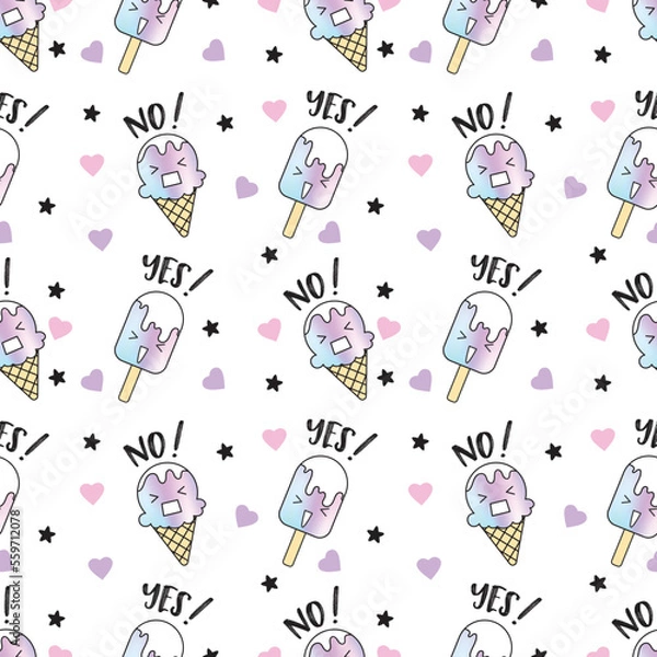 Obraz Cute seamless pattern rainbow ice cream. A cute and colorful ice cream pattern that says "Yes No", suitable for printing on fabric. and other print media.