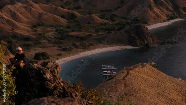 Fototapeta sunrise in Padar Island with ocean view