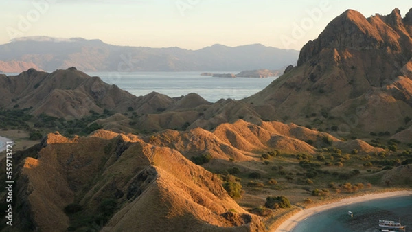Fototapeta views of Padar Island, Indonesia in the sunrise time