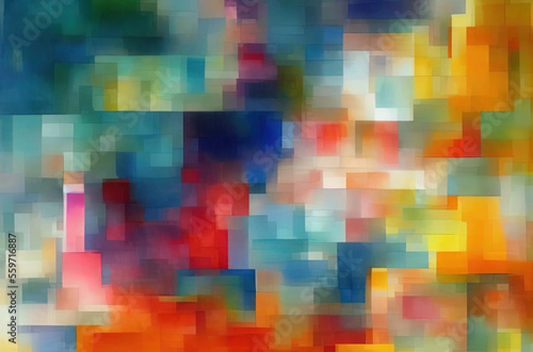 Fototapeta Watercolor background with many colorful squares objects . Generative AI