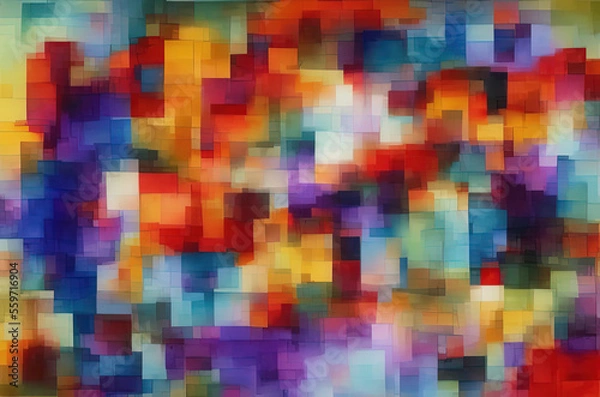 Fototapeta Watercolor background with many colorful squares objects . Generative AI