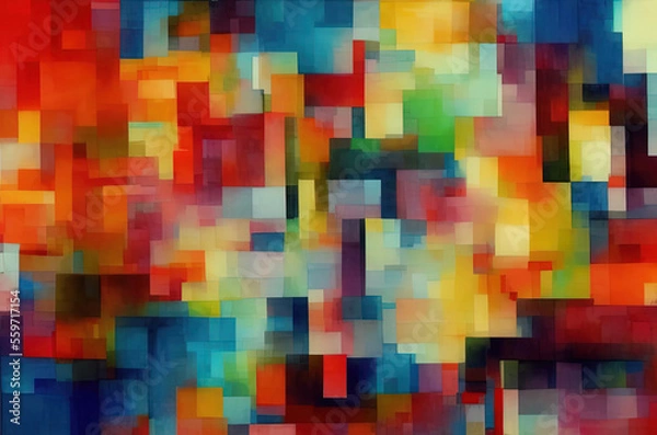 Fototapeta Watercolor background with many colorful squares objects . Generative AI
