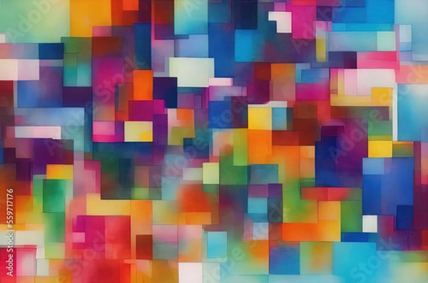Fototapeta Watercolor background with many colorful squares objects . Generative AI