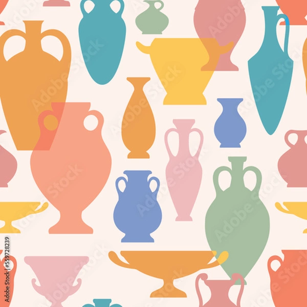 Obraz Ancient Greek vessels silhouettes seamless pattern