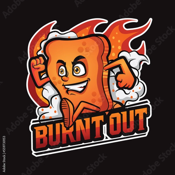 Fototapeta Toast Bread Mascot Design. Burnt Out White Bread Sandwich. Sandwich Logo Design