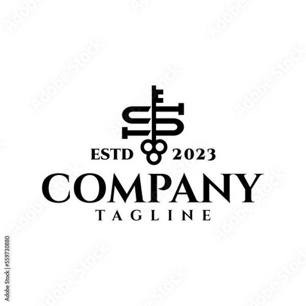 Fototapeta letter S and a key with elegant classic style. real estate company logo vector template.