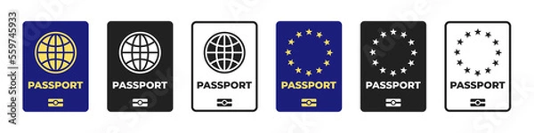 Obraz International biometric passport . EU passport. Vector illustration . ID document with biometric data , travel concept.Cover page of red and black passports . 10 eps