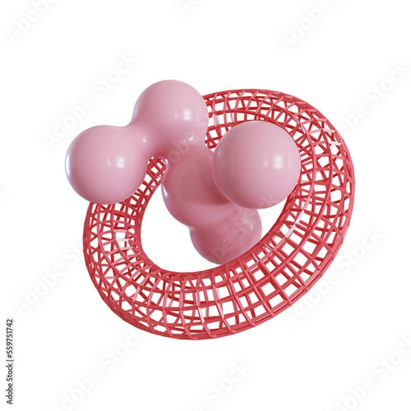 Fototapeta 3d red wireframe torus, abstract shapes transparent background