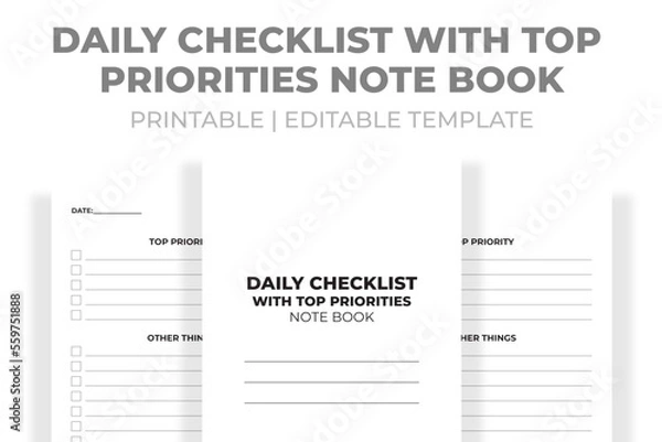 Fototapeta Daily Checklist With Top Priorities Note Book