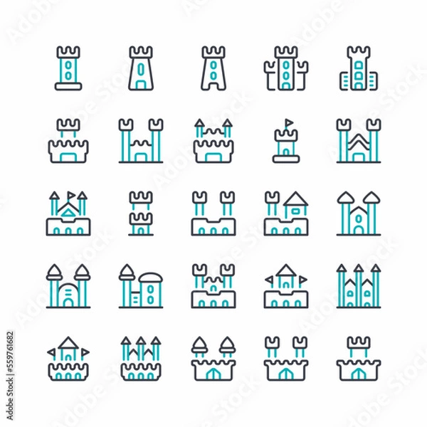 Fototapeta Castle icon set withcolored line style