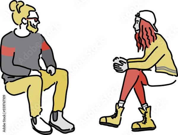 Fototapeta 座る人物セット　秋冬
