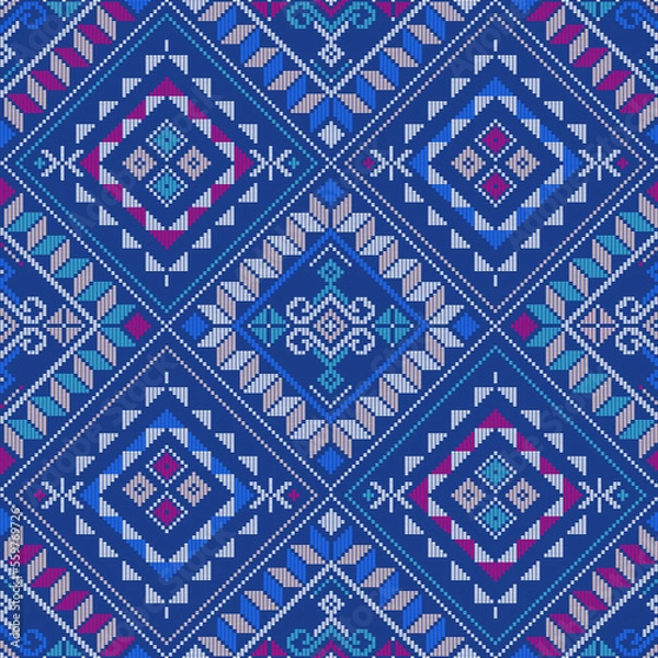 Obraz Yakan weaving inspired vector seamless pattern - Filipino folk art background perfect for textile or fabric print design

