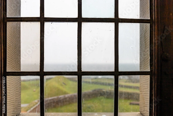 Fototapeta Helsingor, Denmark A view outside towards the Baltic Sea and Oresund from  the Royal Kronborg Castle famous for appearing in Shakespeare's Hamlet.