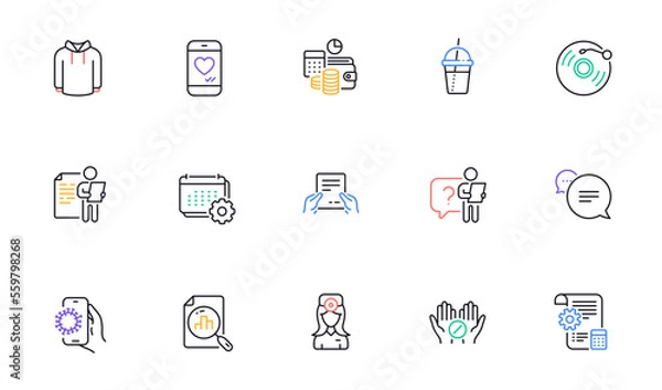Fototapeta Budget accounting, Oculist doctor and Text message line icons for website, printing. Collection of Vinyl record, Coffee cocktail, Hoody icons. Receive file, Love chat. Vector