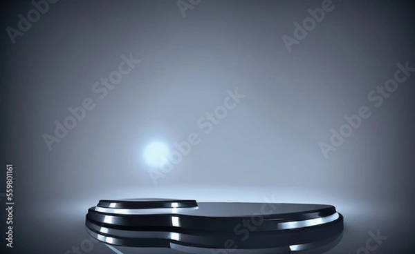 Fototapeta Futuristic dark podium with light and reflection background