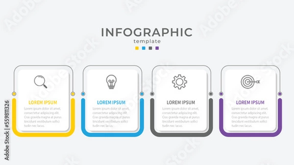 Fototapeta Thin line process business infographic with square template. Vector illustration. Process timeline with 5 options, steps or sections.