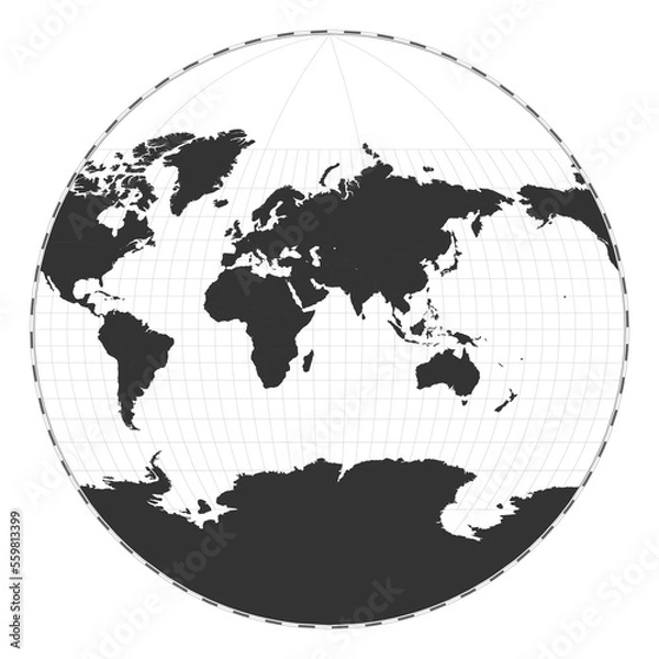 Fototapeta Vector world map. Van der Grinten III projection. Plain world geographical map with latitude and longitude lines. Centered to 60deg W longitude. Vector illustration.