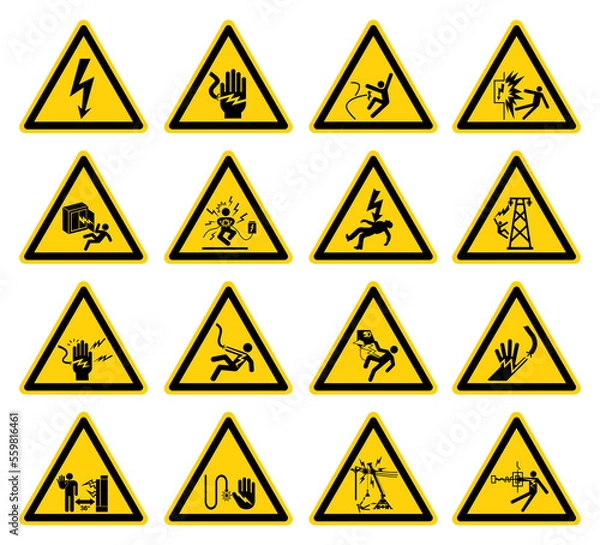 Fototapeta Set Warning Of Electrical Hazard Symbol Sign, Vector Illustration, Isolate On White Background Label. EPS10
