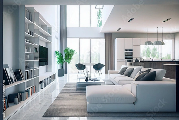 Fototapeta Luxury villa living room .  Image created with Generative AI technology.