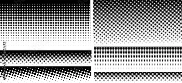 Fototapeta Collection of vector halftone backgrounds. Pop art template for your design. Wavy dotted pattern with halftone effect