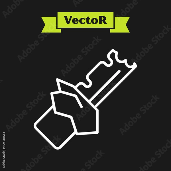 Fototapeta White line Bitten chocolate bar icon isolated on black background. Vector