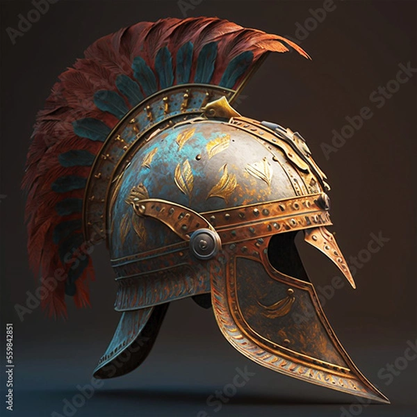 Fototapeta traditional roman helmet with sword and shield