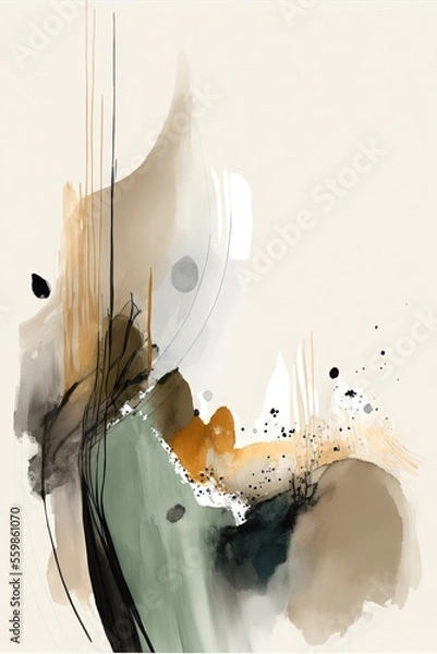 Fototapeta Neutral botanical abstract landscape, minimalism, pastel colors, white background, AI assisted finalized in Photoshop by me 