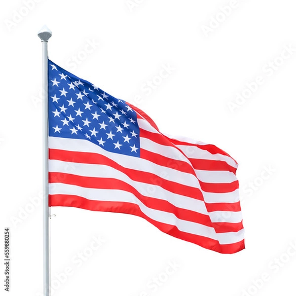 Obraz American flag on flagpole. Isolated png with transparency