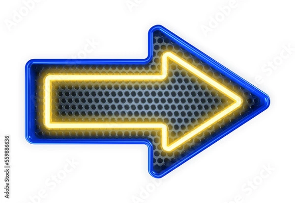 Obraz Metallic blue arrow with yellow neon