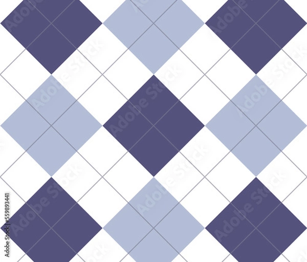Fototapeta Argyle pattern . Fabric texture background. Argyle pattern in blue, white. geometric stitched illustration for gift card, gift paper, socks, sweater, jumper,  fashion design.