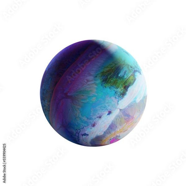 Obraz 3d render, abstract planet symbol, geometric shape with neon light