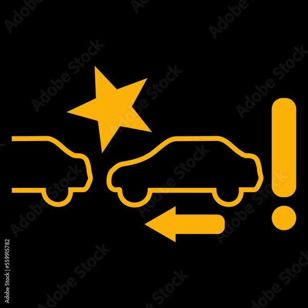 Fototapeta Amber vector graphic on a black background of a dashboard warning light for forward collision system detecting a potential collision