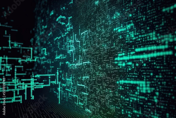 Obraz digital matrix particles and grid abstract background. Generative AI