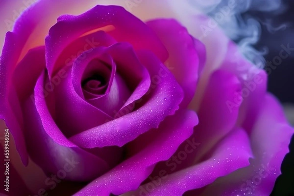 Fototapeta Pink rose close-up in smoke