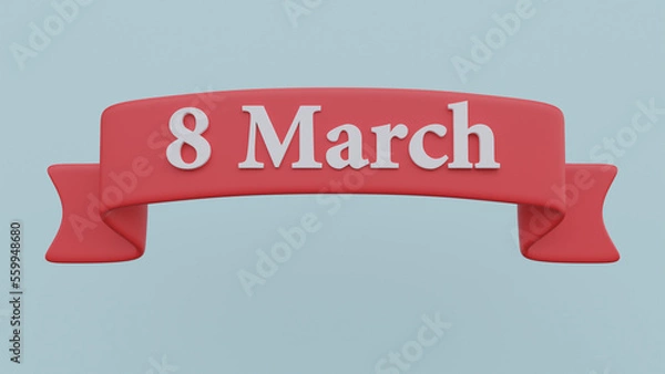 Fototapeta 3d render red ribbon with text 8 March