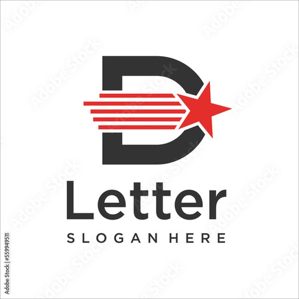 Fototapeta Letter D With Star Logo Vector Template Abstract Monogram