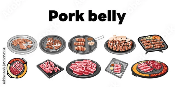 Obraz Grilled pork belly vector set collection graphic clipart design