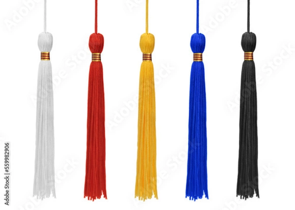 Obraz Five different color tassels isolated on white background