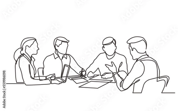 Obraz continuous line drawing office workers business meeting - PNG image with transparent background