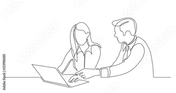 Fototapeta manager helping employee pointing at laptop computer - PNG image with transparent background