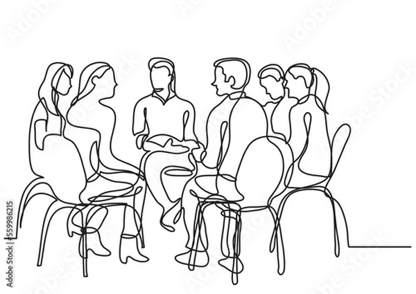 Obraz one line drawing group young people meeting - PNG image with transparent background
