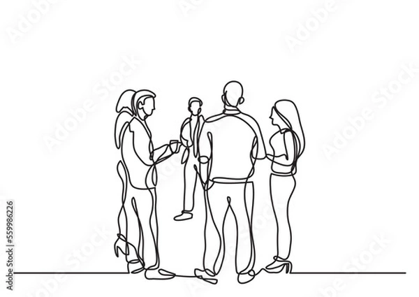 Fototapeta one line drawing people standing talking - PNG image with transparent background