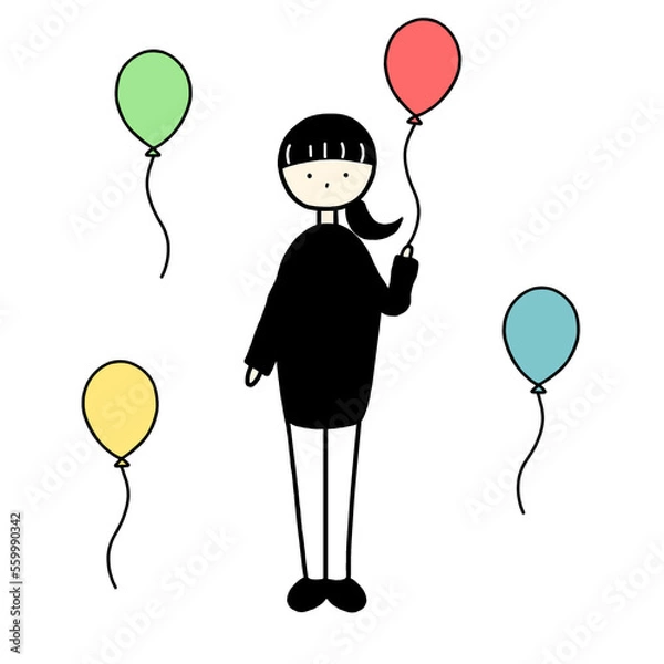 Obraz  hand drawn illustration of balloons and people(pony tail)