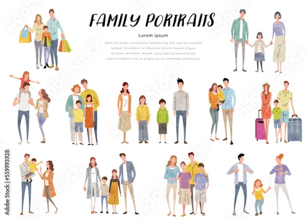 Fototapeta ベクターイラスト素材：家族、子育て世代、セット
