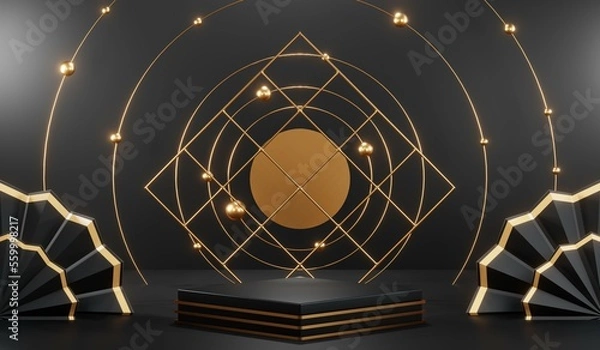 Fototapeta 3D rendering of backdrop black podium background show room for black friday products and sale banner