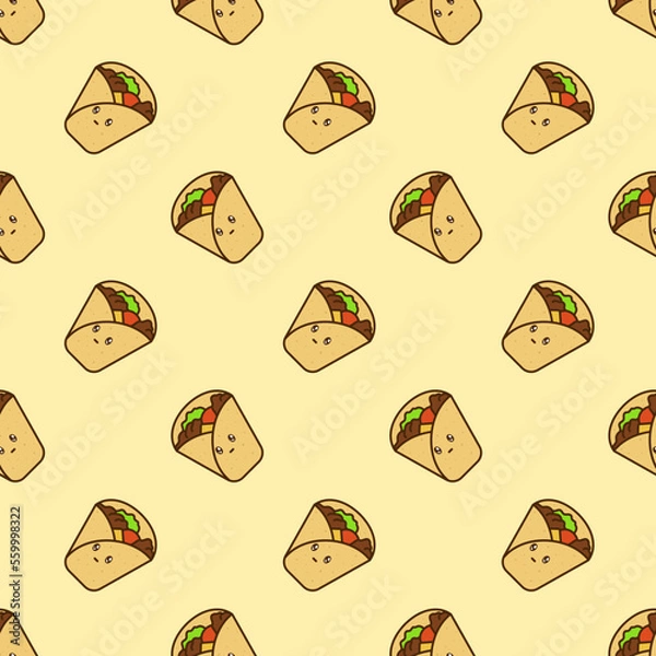 Fototapeta vector icon of cute doodle pattern fast food burrito