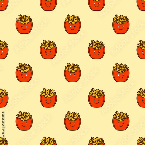 Fototapeta vector icon of cute doodle pattern fast food french fries