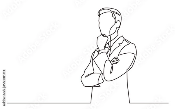 Obraz continuous line drawing standing businessman thinking hard - PNG image with transparent background