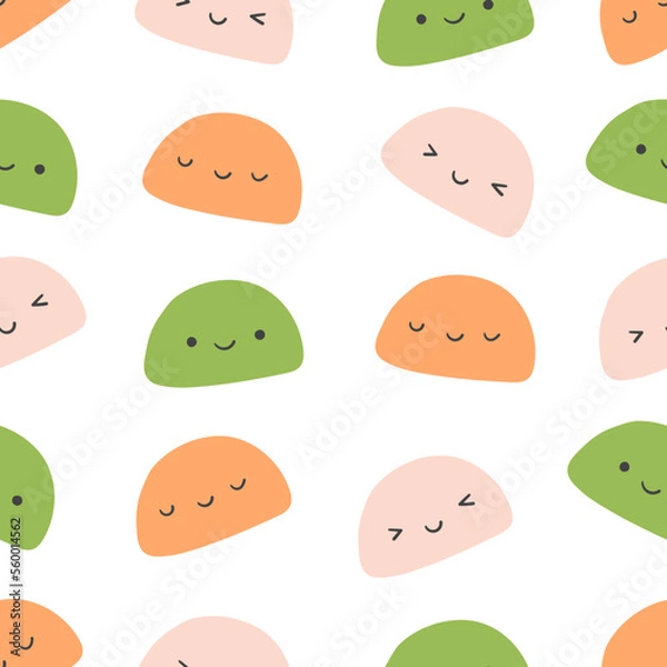 Fototapeta Seamless pattern of Traditional Japanese rice dessert Mochi characters isolated on white background.
