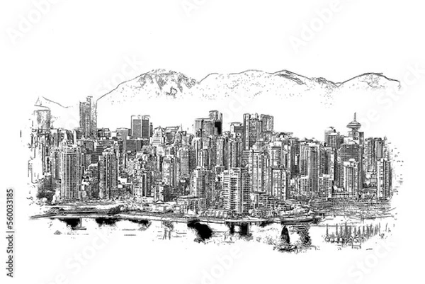 Obraz Skyline view of Vancouver, Canada, ink sketch illustration